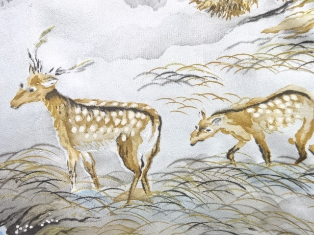 JAPANESE KIMONO / ANTIQUE SHIBORI DEER LANDSCAPE PATTERN MENS JUBAN